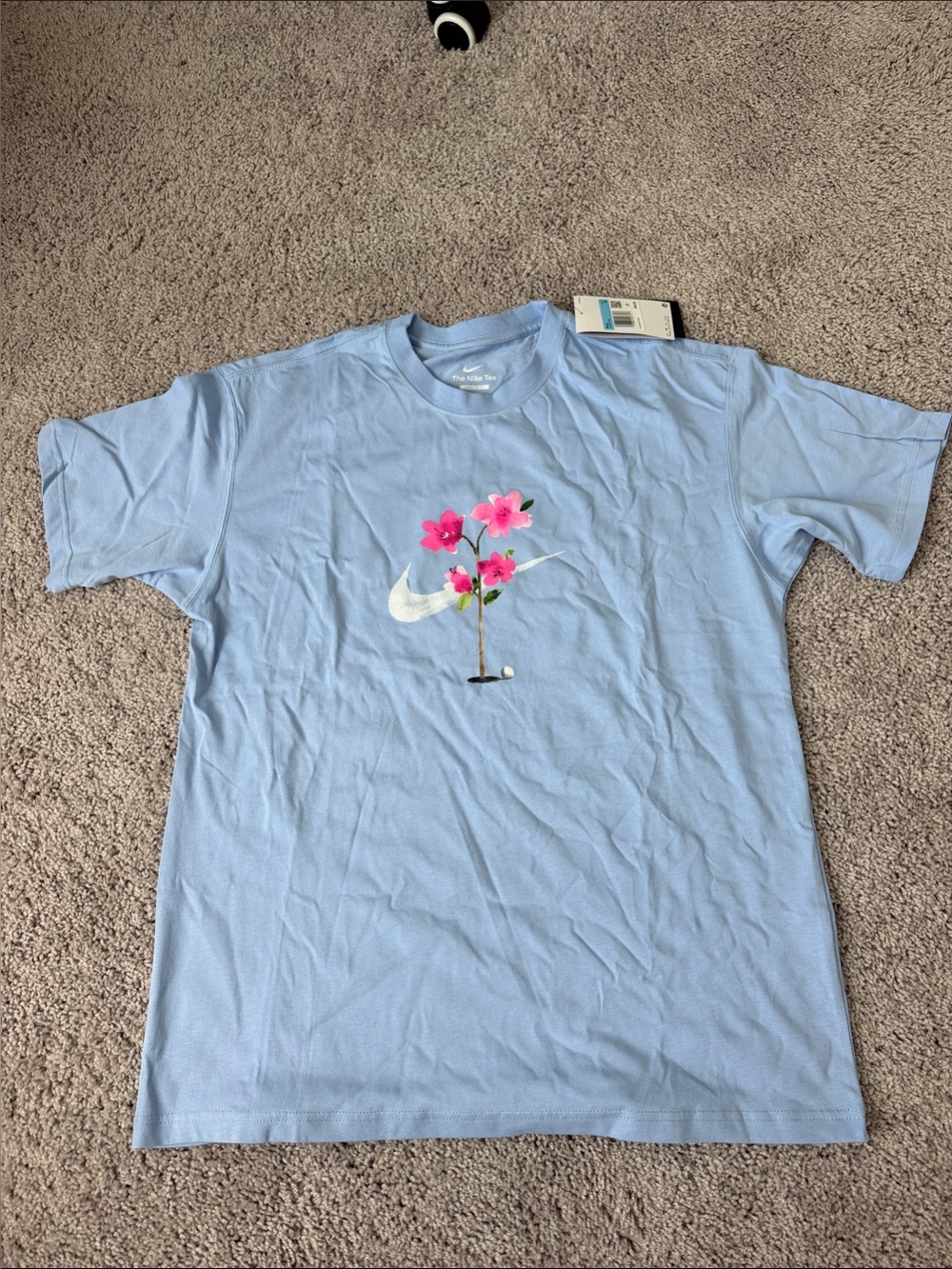 Nike Light Blue Tee with Pink Floral Swoosh